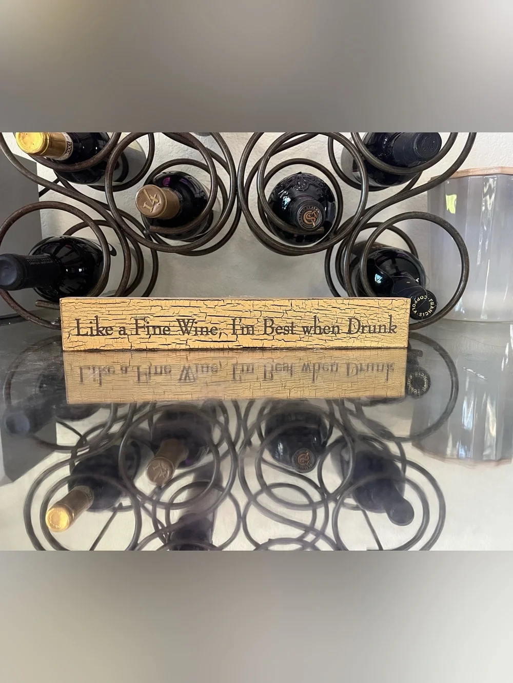 Rustic Cream Wine Sign - Decorative Home Dining Accent